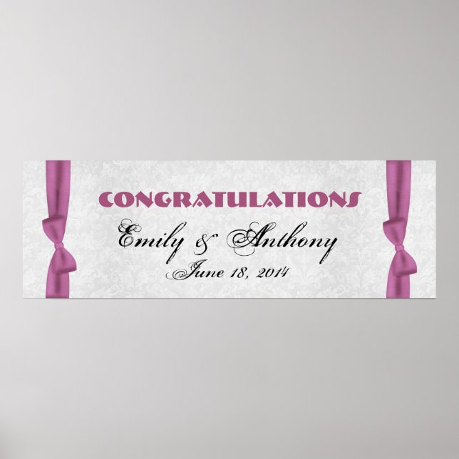 Pink Bows Wedding or Engagement Banner Poster (Front)