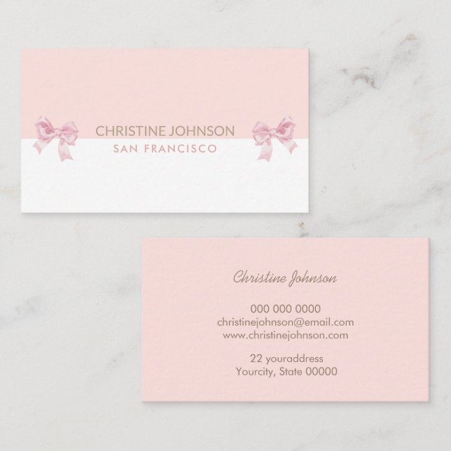 pink bows white and pink business card (Front/Back)