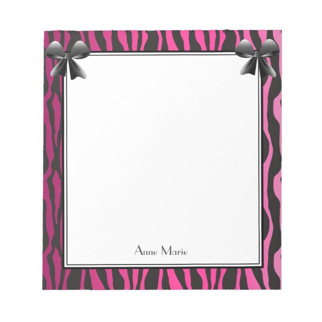 Pink Bows with Black Zebra Stripes Pattern Notepad (Front)