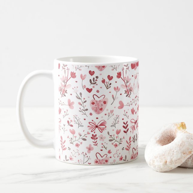 Pink bows with flowers coffee mug (With Donut)