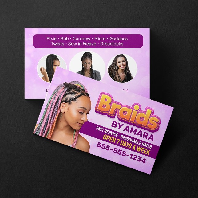Pink Braids Salon African Hair Braiding Hair Style Business Card (Creator Uploaded)