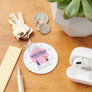 Pink brain illustration Artificial Intelligence  Key Ring