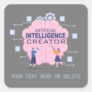 Pink brain illustration Artificial Intelligence  Square Sticker