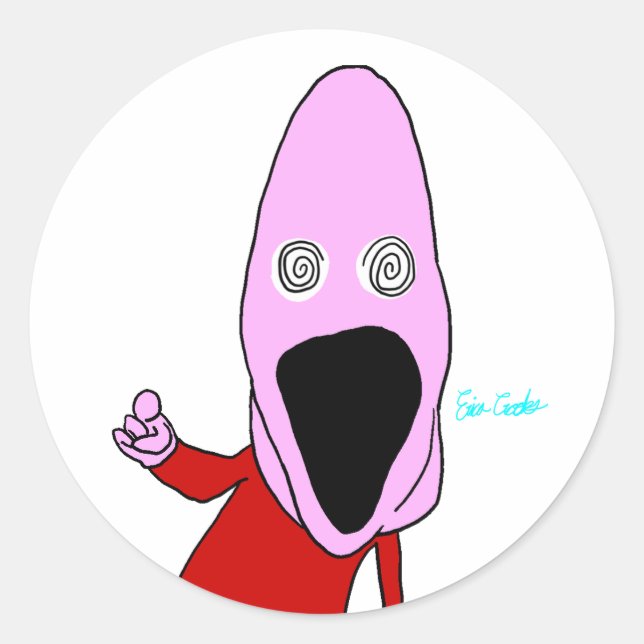 Pink brainwashed puppet pointing classic round sticker (Front)
