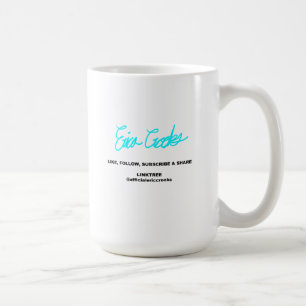Pink brainwashed puppet pointing coffee mug