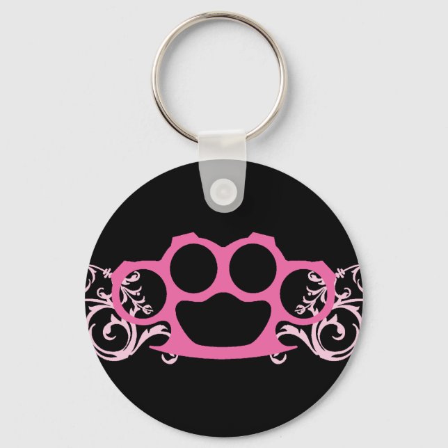 Pink Brass Knuckles Key Ring (Front)