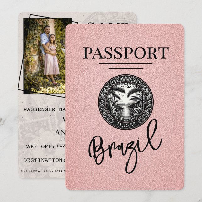 Pink Brazil Passport Save The Date (Front/Back)