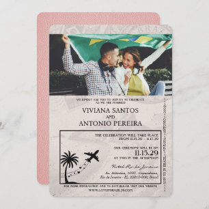 Pink Brazil Passport Wedding Invitation