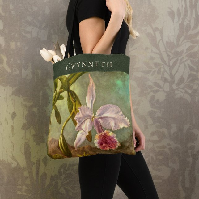 Pink Brazilian Cattelya Orchid with Name Monogram Tote Bag (Creator Uploaded)