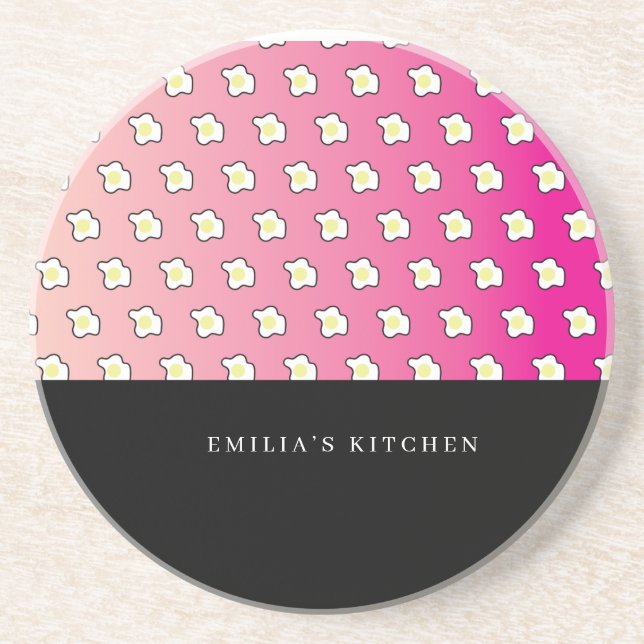 Pink Breakfast Fried Eggs Name Coaster (Front)
