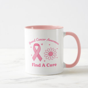 Pink Breast Cancer Awareness Find A Cure Floral Mug