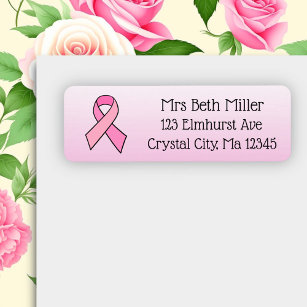 Pink Breast Cancer Awareness Return Mailing Label Return Address Label