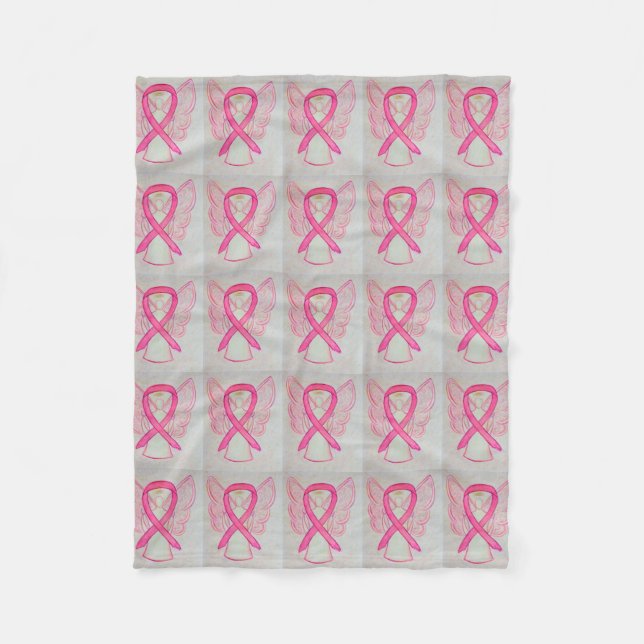 Pink Breast Cancer Awareness Ribbon Fleece Blanket (Front)