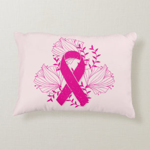Pink Breast Cancer awareness ribbon flower outline Decorative Cushion