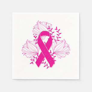 Pink Breast Cancer awareness ribbon flower outline Napkin