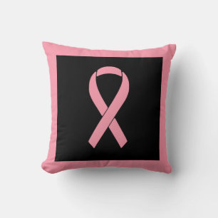 Pink Breast Cancer Awareness Ribbon on Black Cushion