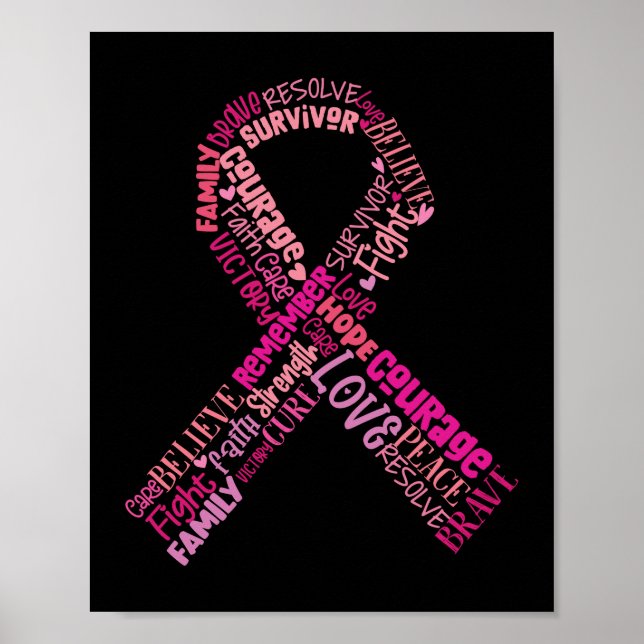 Pink Breast Cancer Ribbon Breast Cancer Awareness Poster (Front)