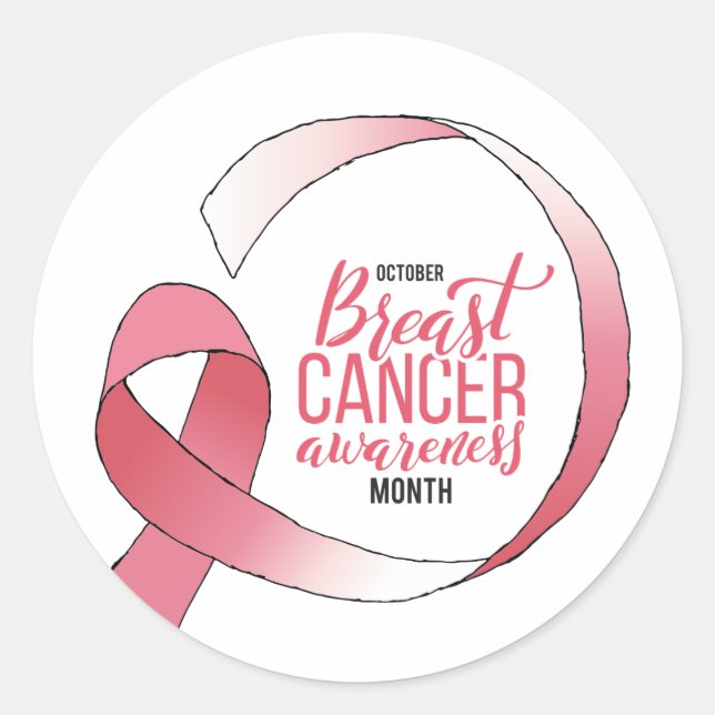 Pink Breast Cancer Ribbon Drawing BCA Month Classic Round Sticker (Front)