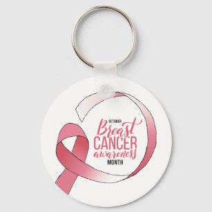 Pink Breast Cancer Ribbon Drawing BCA Month Key Ring
