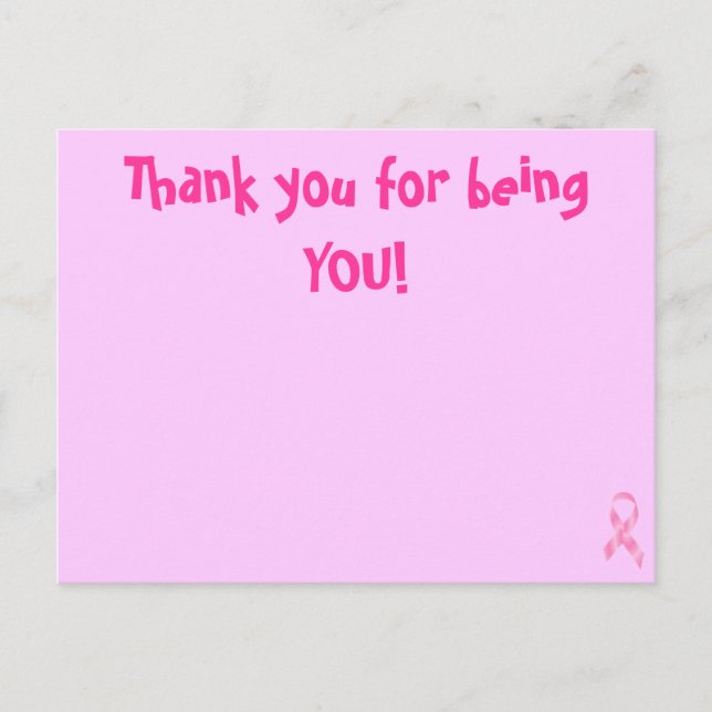 Pink Breast Cancer Ribbon Thank You Postcard (Front)