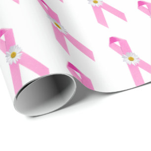 Pink Breast Cancer Survivor Ribbons and Daisies Wrapping Paper