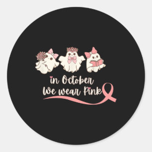 Pink Breast Cancer Warrior Cute Groovy Ghost Hallo Classic Round Sticker