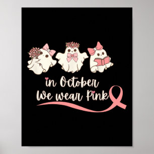 Pink Breast Cancer Warrior Cute Groovy Ghost Hallo Poster