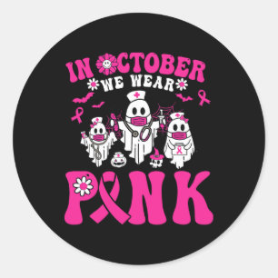 Pink Breast Cancer Warrior Ghost Paramedic Nurse  Classic Round Sticker