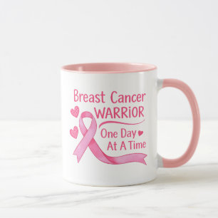 Pink Breast Cancer Warrior Motivational Ribbon Mug