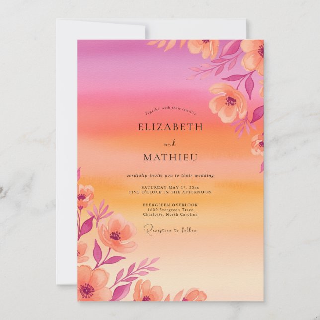 Pink Breathtaking Tropical Sunset Wedding Invitation (Front)