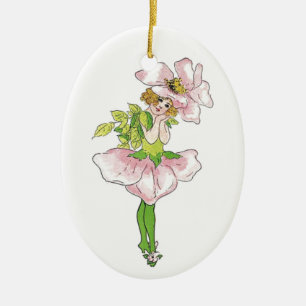 Pink Briar Rose Flower Floral Funny Cute Girl Ceramic Ornament