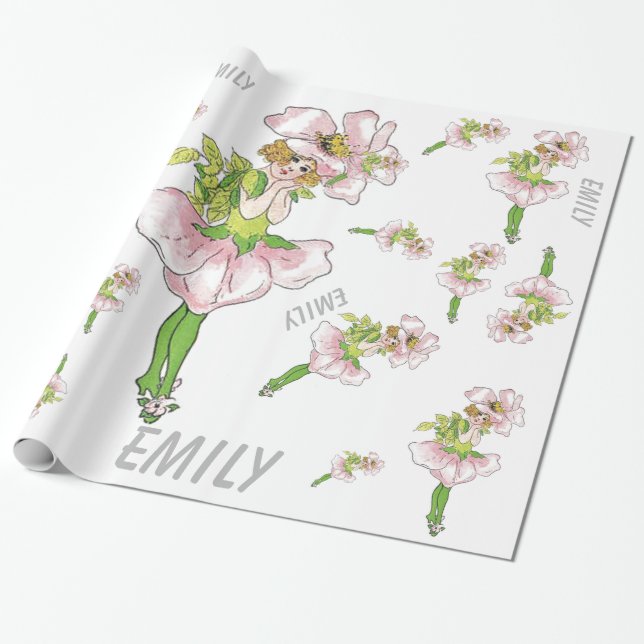 Pink Briar Rose Flower Floral Funny Cute Girl Wrapping Paper (Unrolled)