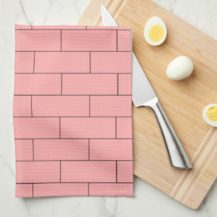 Pink Brick Design Tea Towel