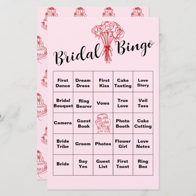 Pink Bridal Shower Bingo Game - Fun Party Actvity (Front/Back)