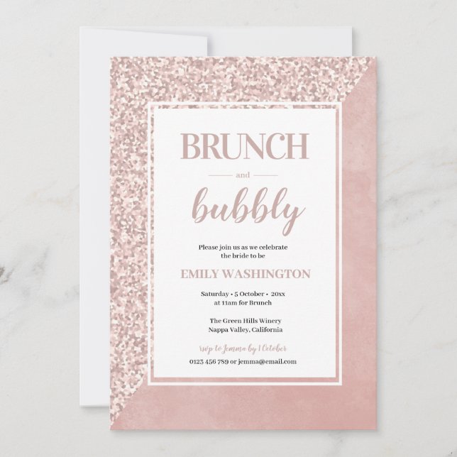 Pink Bridal shower Brunch & Bubbly Invitation (Front)