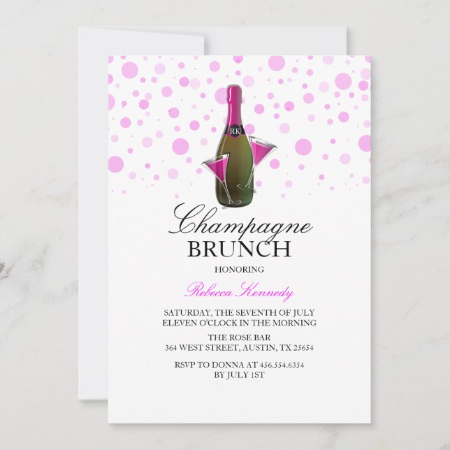 Pink Bridal Shower Champagne Brunch Invite (Front)