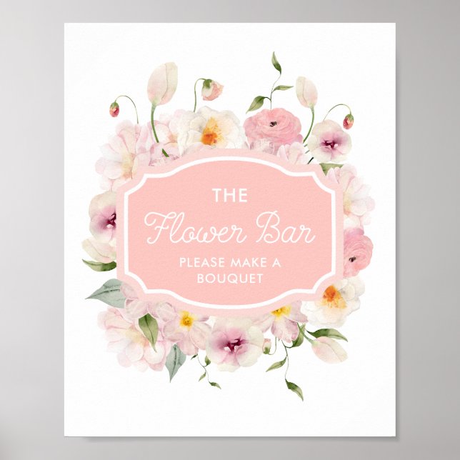 Pink Bridal Shower Flower Bar Sign (Front)