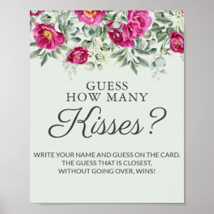 Pink Bridal Shower Guess Kisses Game Poster