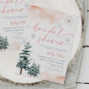 Pink Bridal Shower Invitation, Winter Bridal Invitation