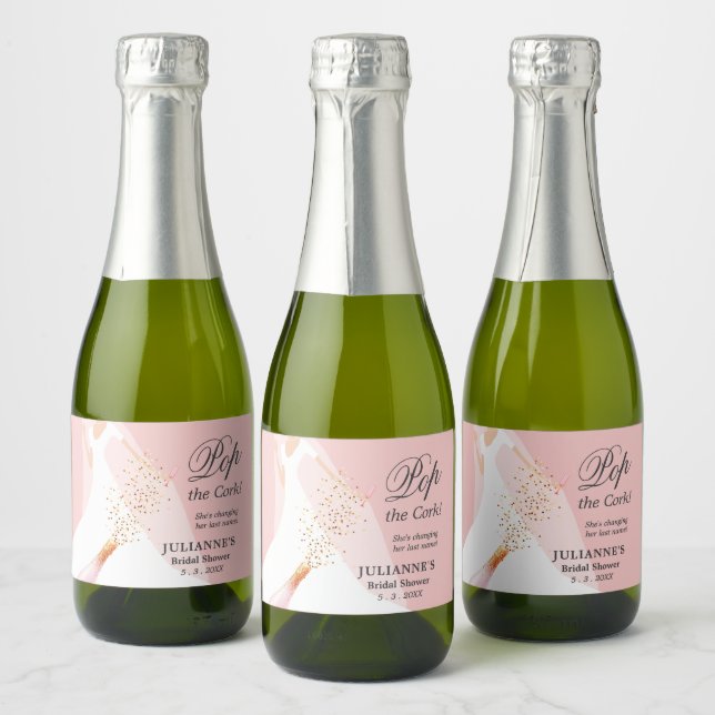 Pink Bridal Shower Pop the Cork Mini Sparkling Wine Label (Bottles)
