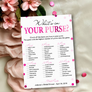 Pink Bridal Shower Whats in Your Purse Game Card