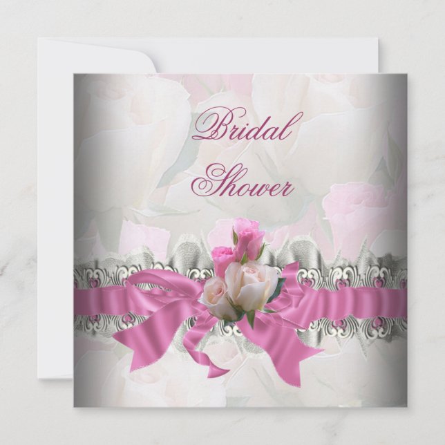 Pink Bridal Shower White Lace Garter Invitation (Front)