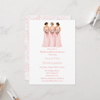 Pink Bride Alcohol Ink Bridesmaids Luncheon Invitation