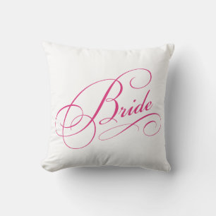 Pink BRIDE Elegant Script Seat Place Holder Sign Cushion