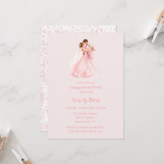 Pink Bride & Groom Dancing Engagement Party Invitation