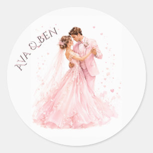 Pink Bride & Groom Dancing Wedding Classic Round Sticker