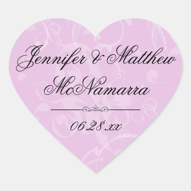 Pink Bride Groom Names Hart-Shaped Wedding Sticker (Front)