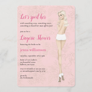 Pink bride in her panties lingerie shower invitation