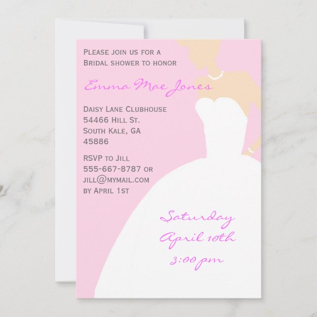 Pink Bride Silhouette Bridal Shower Invitation (Front)