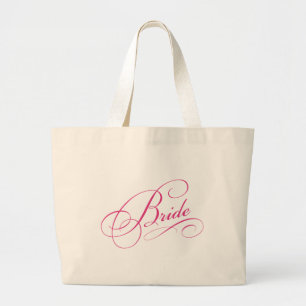 Pink BRIDE to be elegant cursive personalised gift Large Tote Bag